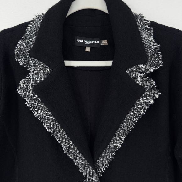 Karl Lagerfeld Paris Wool Tweed Jacket Womens Medium Black Luxury Prep Feminine - Picture 9 of 12